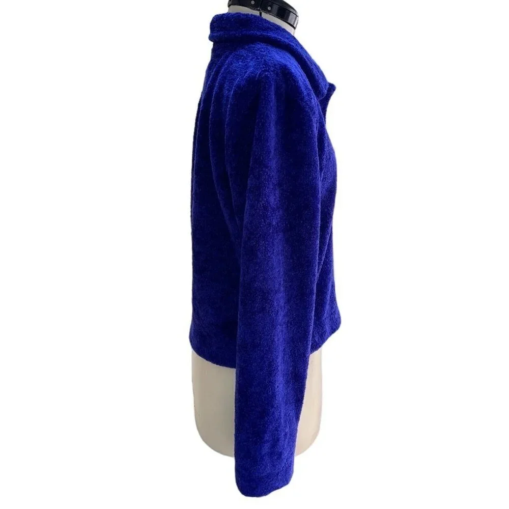 COUNTY CLOTHING‎ Cropped Fleece Jacket Women's Small Blue/Purple Artsy Buttons - Picture 3 of 15